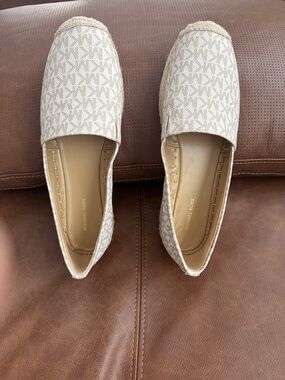 Michael Kors Beige Logo Canvas Espadrille Flats